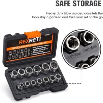 REXBETI Impact Bolt & Nut Remover Set with Case