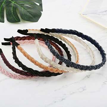 MTLEE 6 Pieces Beaded Headbands for Women Sparkly Crystal Beaded Hair Hoop Hairbands Multiple Color Hair Accessories Head Bands Christmas Gift(Classic Colors)