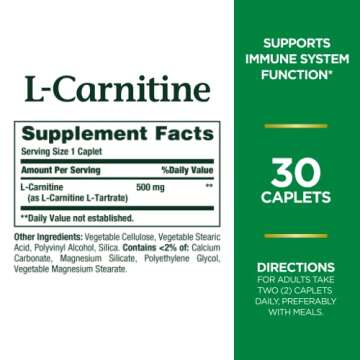 Nature's Bounty L-Carnitine, Supports Heart Health & Fat Metabolism, Amino Acid Supplement, 500 mg, 30 Tablets