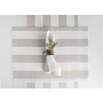 Solino Home Cabana Stripe Linen Dinner Napkins – 20 x 20 Inch, 100% Pure Linen Natural and White Napkins Set of 4 for Spring, Easter – Handcrafted and Machine Washable