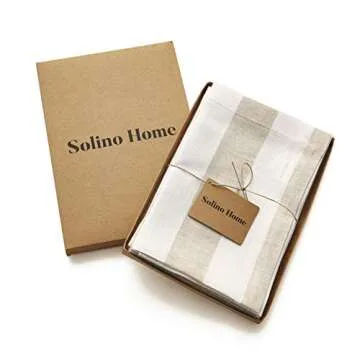 Solino Home Cabana Stripe Linen Dinner Napkins – 20 x 20 Inch, 100% Pure Linen Natural and White Napkins Set of 4 for Spring, Easter – Handcrafted and Machine Washable