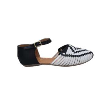 Macarena Collection Sandals women Huarache Sandal Colorful Leather Mexican Style 2150 (White with Bl...