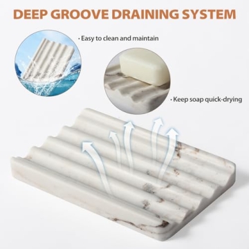 Koville Natural Marble Soap Dish for Shower, Stone Soap Tray for Bathroom, Bar Soap Holder for Sink, Stripe Grooves Soap Saver Stone Soap Dish Keep Soap Bars Dry Easy Clean(Palissandro Classico)