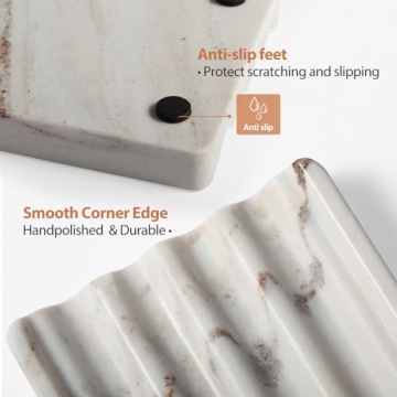 Koville Natural Marble Soap Dish for Shower, Stone Soap Tray for Bathroom, Bar Soap Holder for Sink, Stripe Grooves Soap Saver Stone Soap Dish Keep Soap Bars Dry Easy Clean(Palissandro Classico)