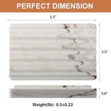 Koville Natural Marble Soap Dish for Shower, Stone Soap Tray for Bathroom, Bar Soap Holder for Sink, Stripe Grooves Soap Saver Stone Soap Dish Keep Soap Bars Dry Easy Clean(Palissandro Classico)