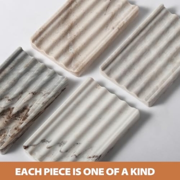 Koville Natural Marble Soap Dish for Shower, Stone Soap Tray for Bathroom, Bar Soap Holder for Sink, Stripe Grooves Soap Saver Stone Soap Dish Keep Soap Bars Dry Easy Clean(Palissandro Classico)
