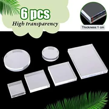 Amyhill 6 Pcs Acrylic Blocks Wedding Flat Lay Props Acrylic Styling Photography Clear Stamp Display Block Set Props Wedding for Scrapbooking Crafts(Square, Round)