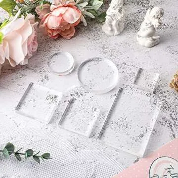 Amyhill 6 Pcs Acrylic Blocks Wedding Flat Lay Props Acrylic Styling Photography Clear Stamp Display Block Set Props Wedding for Scrapbooking Crafts(Square, Round)