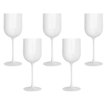 PLASTICPRO White Plastic Wine Glasses Set of 5 Elegant Wine Goblets Hard Plastic Wine Cups on Stem 1...