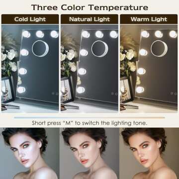 LuxeVue Vanity Mirror with Lights, Makeup Mirror, Lighted Hollywood Mirror with Dimmable 3 Color Lig...