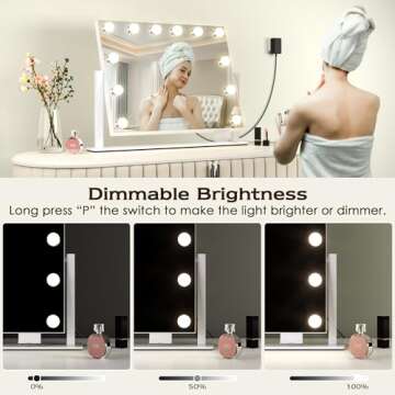 LuxeVue Vanity Mirror with Lights, Makeup Mirror, Lighted Hollywood Mirror with Dimmable 3 Color Lights, Detachable 10X Spot Mirror, 360° Rotation, Touch Control, Plug-in and USB Charger for Bedroom
