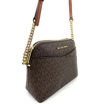 Michael Kors Jet Set Medium Crossbody Leather Handbag (BROWN)