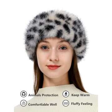 sy soul young Faux Fur Headband with Elastic for Women's Winter Earwarmer Earmuff(One Size,Leopard)