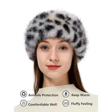sy soul young Faux Fur Headband with Elastic for Women's Winter Earwarmer Earmuff(One Size,Leopard)