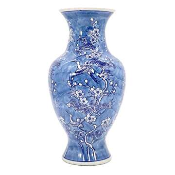 Galt International Floral Chinoiserie Ceramic Vase 14" - Hand Painted Antique Style Porcelain Flower...