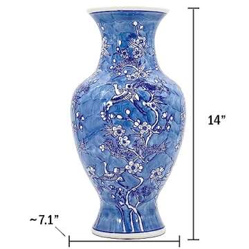 Galt International Floral Chinoiserie Ceramic Vase 14" - Hand Painted Antique Style Porcelain Flower Bottle Fishtail Porcelain Chinese Vase for Home Decor Centerpiece