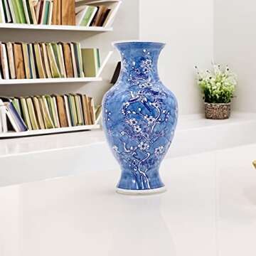 Galt International Floral Chinoiserie Ceramic Vase 14" - Hand Painted Antique Style Porcelain Flower Bottle Fishtail Porcelain Chinese Vase for Home Decor Centerpiece