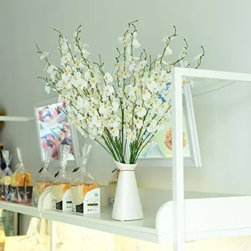 TYEERDEC Orchids Artificial Flowers, 10 Bunches Fake Silk Flowers for Decoration, Long Stem Artificial Flowers for Tall Vase Home Decor Indoor - White