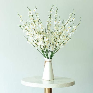TYEERDEC Orchids Artificial Flowers, 10 Bunches Fake Silk Flowers for Decoration, Long Stem Artificial Flowers for Tall Vase Home Decor Indoor - White