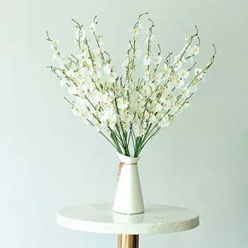 TYEERDEC Orchids Artificial Flowers, 10 Bunches Fake Silk Flowers for Decoration, Long Stem Artificial Flowers for Tall Vase Home Decor Indoor - White