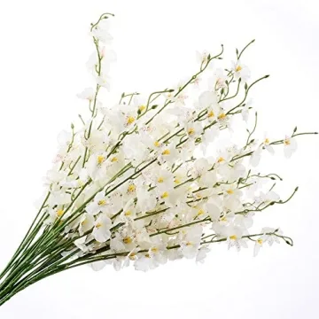 TYEERDEC Orchids Artificial Flowers, 10 Bunches Fake Silk Flowers for Decoration, Long Stem Artificial Flowers for Tall Vase Home Decor Indoor - White