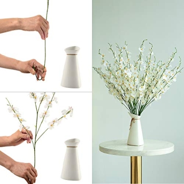 TYEERDEC Orchids Artificial Flowers, 10 Bunches Fake Silk Flowers for Decoration, Long Stem Artificial Flowers for Tall Vase Home Decor Indoor - White