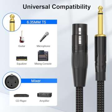 XLR Female to 1/4 TS Male Cable for Superior Sound