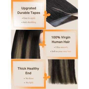 DOORES Tape in Balayage Natural Black to Light Blonde 20 Inch 20pcs 50g Human Hair Extensions Tape in Straight Real Natural