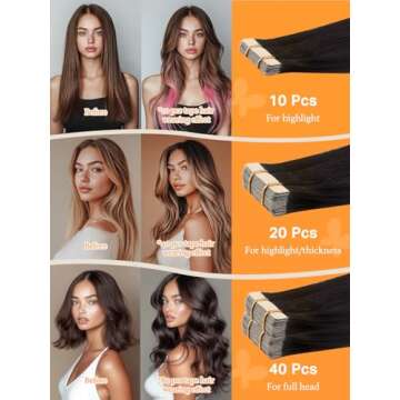 DOORES Tape in Balayage Natural Black to Light Blonde 20 Inch 20pcs 50g Human Hair Extensions Tape in Straight Real Natural
