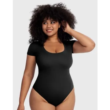 PUMIEY Women's Scoop Neck Bodysuit - Slimming Fit