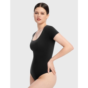 PUMIEY Women's Scoop Neck Bodysuit - Slimming Fit