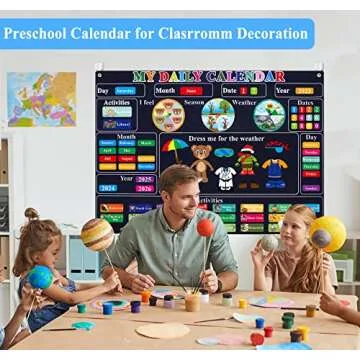 Craftstory Preschool Classroom Calendar Circle-Time Learning Center, My Daily for Toddlers Days-of-The-Week with 93 Homeschool Activities, Felt Board Sensory Wall Toys, Fashion, Navy blue