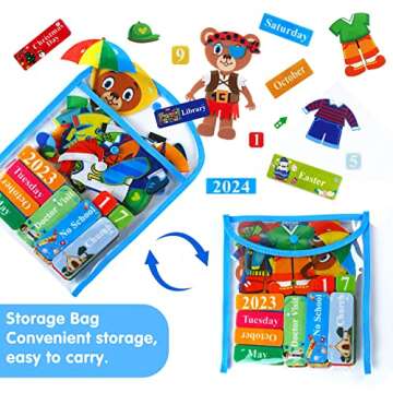 Craftstory Preschool Classroom Calendar Circle-Time Learning Center, My Daily for Toddlers Days-of-The-Week with 93 Homeschool Activities, Felt Board Sensory Wall Toys, Fashion, Navy blue