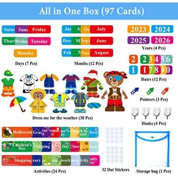 Craftstory Preschool Classroom Calendar Circle-Time Learning Center, My Daily for Toddlers Days-of-The-Week with 93 Homeschool Activities, Felt Board Sensory Wall Toys, Fashion, Navy blue