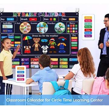 Craftstory Preschool Classroom Calendar Circle-Time Learning Center, My Daily for Toddlers Days-of-The-Week with 93 Homeschool Activities, Felt Board Sensory Wall Toys, Fashion, Navy blue