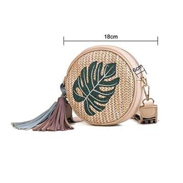 YOUTH UNION Round Woven Straw Bag - Stylish Beach Bag for Women