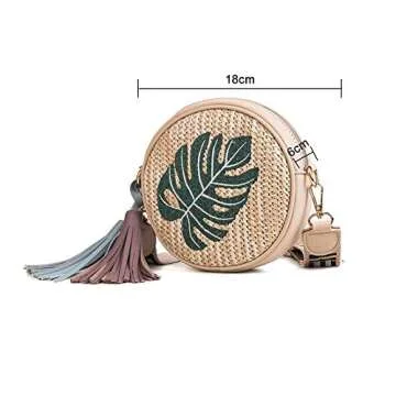 YOUTH UNION Round Woven Straw Bag - Stylish Beach Bag for Women