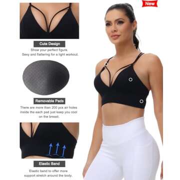 MotoRun Strappy Sports Bra Push Up Bralette for Women