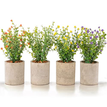 SUNPRAIRIE 10”H Antique Set of 4 Artificial Plants & Flowers - Multi-Colored Faux Plant in Rustic ...