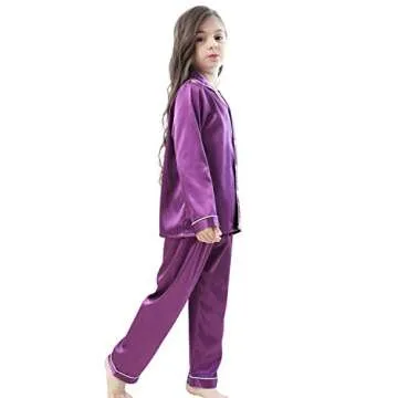 Pajamas Kid Unisex Pjs Set Girls Boys Silk Pajamas Set Satin Long Sleeve 2 Piece Clasic Sleepwear fo...