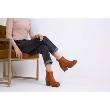 Vepose Women’s Ankle Chunky Heeled Boots, Brown Platform Chelsea Retro Short 999 Booties with Zipp...
