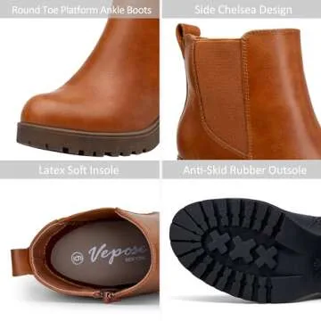 Vepose Women’s Ankle Chunky Heeled Boots, Brown Platform Chelsea Retro Short 999 Booties with Zipper, Size 7.5M US, (CJY999 Brown 07.5)