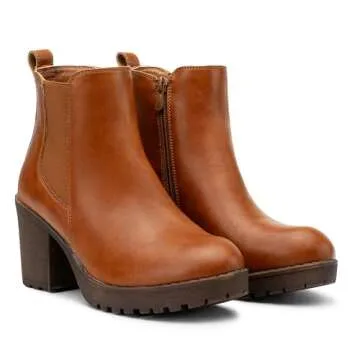 Vepose Women’s Ankle Chunky Heeled Boots, Brown Platform Chelsea Retro Short 999 Booties with Zipper, Size 7.5M US, (CJY999 Brown 07.5)