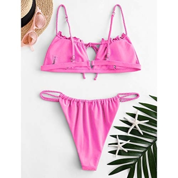ZAFUL Women's Hot Pink Tie Cutout Bikini - Sexy Swimwear