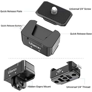 Camera Quick Release Tripod Mount, ULANZI Hummingbird DSLR QR Plate Adapter Vlog Filmmaking Quick Accessories Kits for Action Camera/DJI Zhiyun Gimbals/DJI Osmo Action/insta360/ Canon/Sony/Nikon