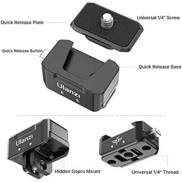 Camera Quick Release Tripod Mount, ULANZI Hummingbird DSLR QR Plate Adapter Vlog Filmmaking Quick Accessories Kits for Action Camera/DJI Zhiyun Gimbals/DJI Osmo Action/insta360/ Canon/Sony/Nikon