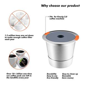 Reusable k Cup Coffee pod Filters,Universal stainless steel Refillable k Cups Filter Use for Keurig 2.0 and 1.0 Coffee Makers-machine(1pack)…
