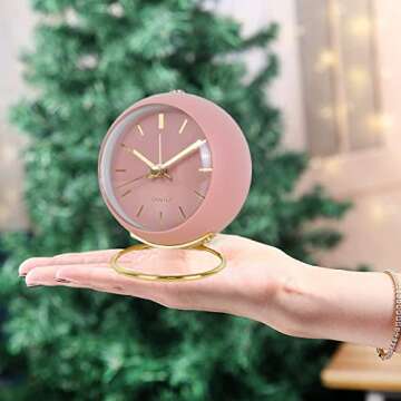 Maxspace Desk Clocks, Small Table Alarm Clocks for Shelf Bedroom Office,Vintage Metal Aesthetic Living Room Decor Clock with Night Light, Non Ticking Silent Battery Operated Cute Clocks (Pink)