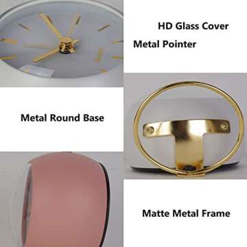 Maxspace Desk Clocks, Small Table Alarm Clocks for Shelf Bedroom Office,Vintage Metal Aesthetic Living Room Decor Clock with Night Light, Non Ticking Silent Battery Operated Cute Clocks (Pink)