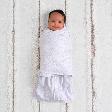 HALO 100% Cotton Sleepsack Swaddle, 3-Way Adjustable Wearable Blanket, TOG 1.5, Midnight Moons Pink, Newborn, 0-3 Months